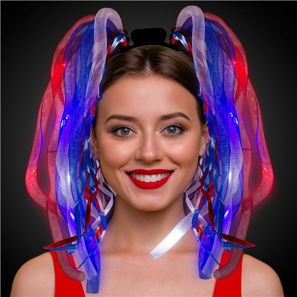 LED Red, White & Blue Patriotic Dreads Headband