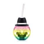 Black Fedora Hat Rainbow Disco Ball Cup with Straw