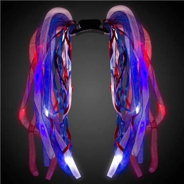 LED Red, White & Blue Patriotic Dreads Headband