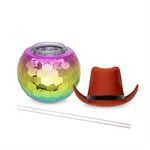 Brown Cowboy Hat Rainbow Disco Ball Cup with Straw