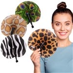 Green Animal Print Folding Fans