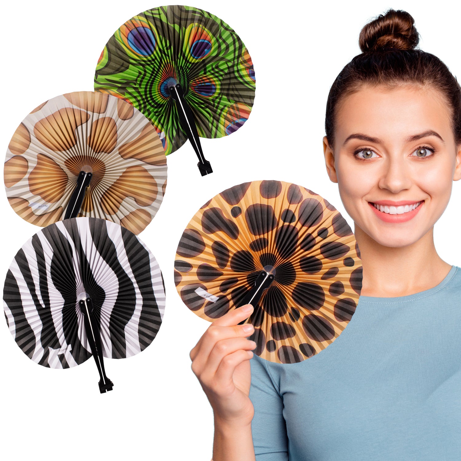 Green Animal Print Folding Fans